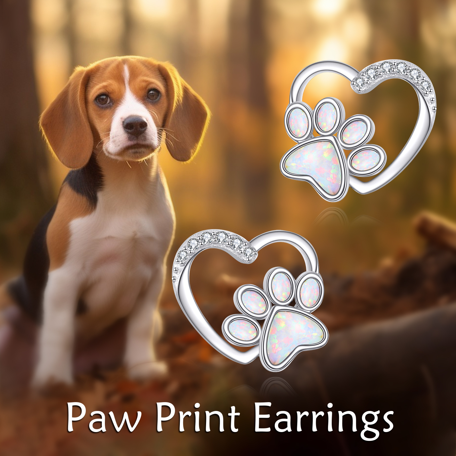 S925 Sterling Silver Paw Print Earrings with Synthetic Opal